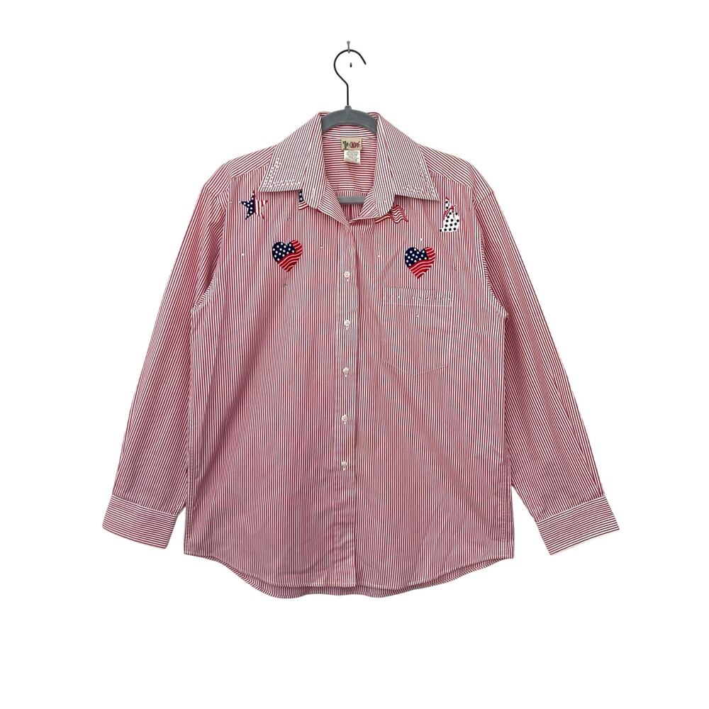 Vintage 90's Cactus California Red White Striped Patch Beaded Button Up Shirt M